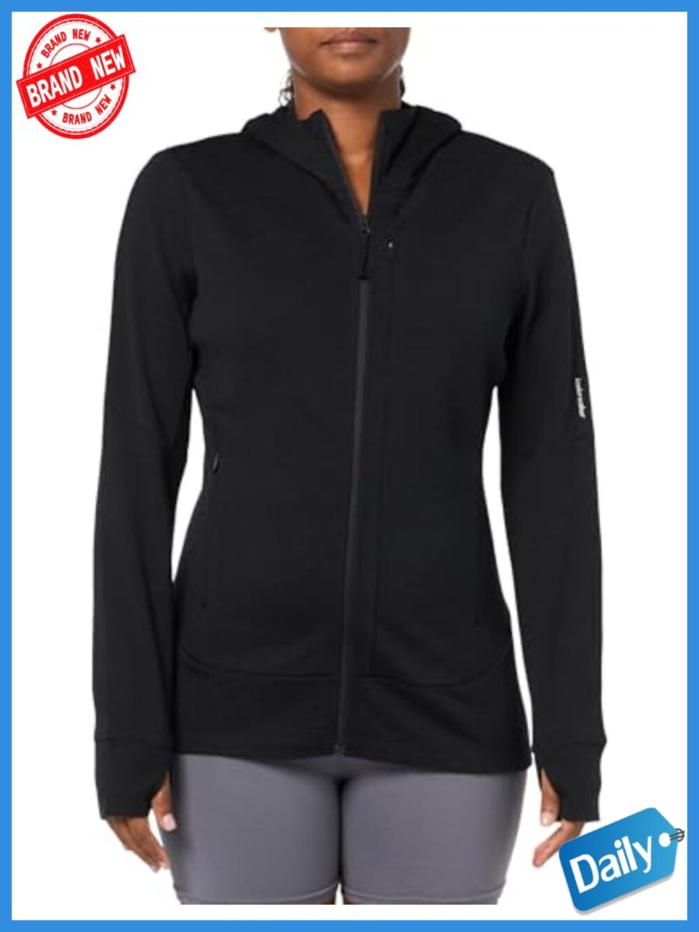 Merino Wool Zip Hoodie Active Mid Layer Thumb Holes